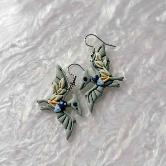 BLUE MUSHROOM DINO EARRINGS (PTERODACTYL)