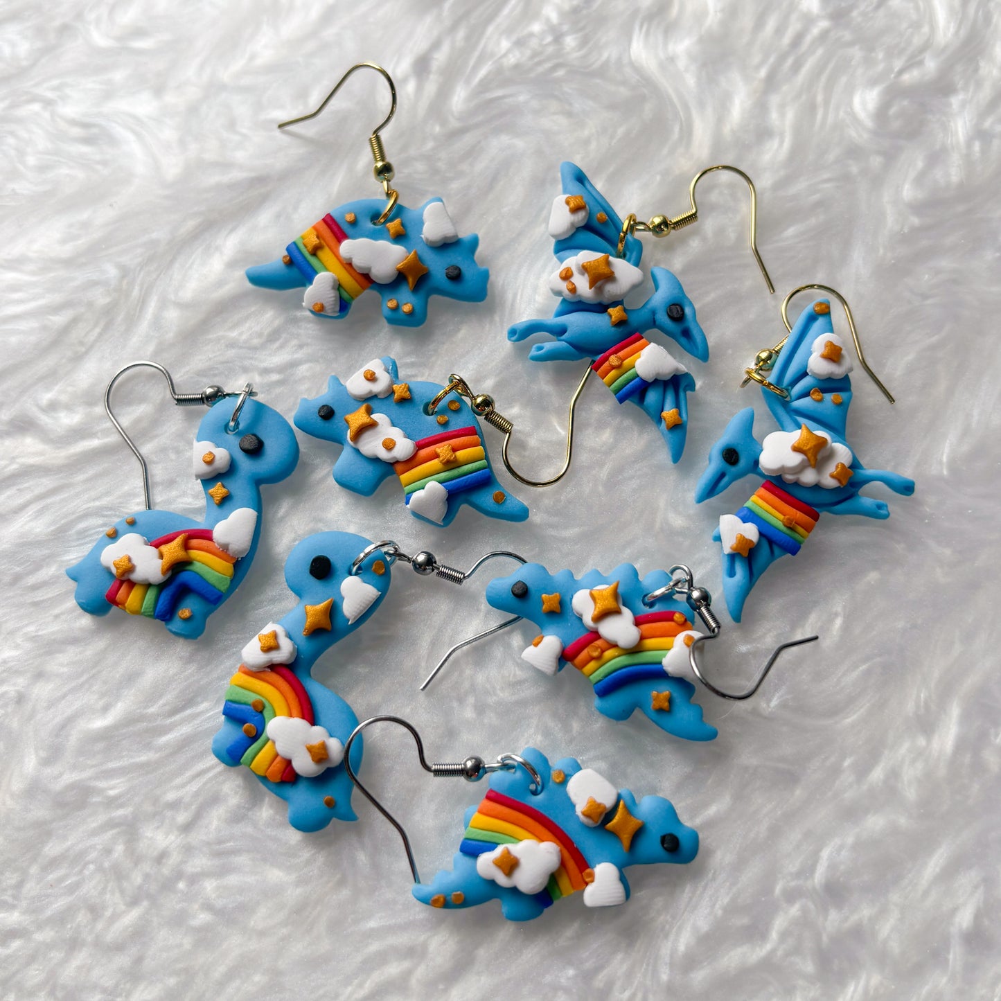 RAINBOW DINO EARRINGS (STEGOSAURUS)