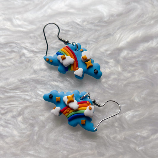 RAINBOW DINO EARRINGS (STEGOSAURUS)