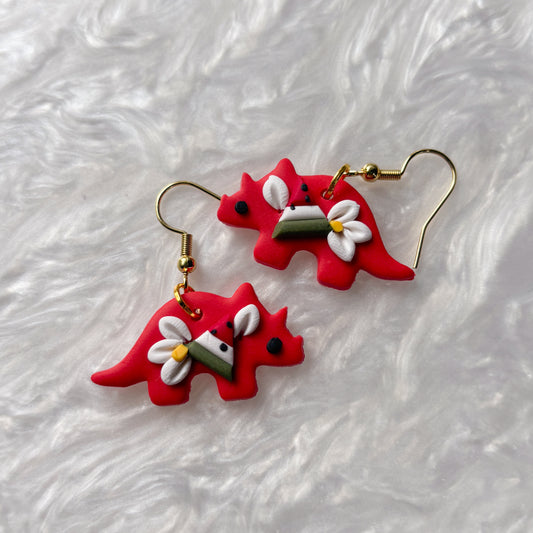 WATERMELON DINO EARRINGS (TRICERATOPS)