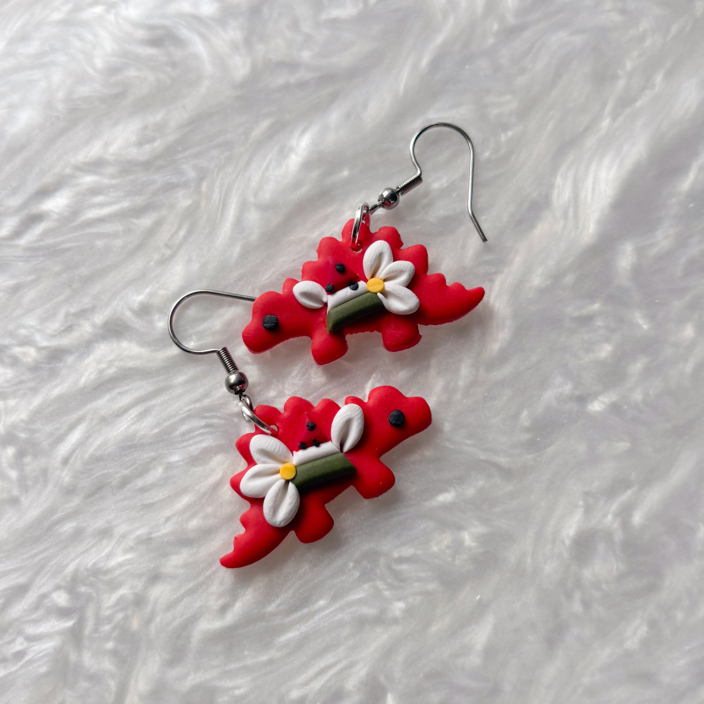 WATERMELON DINO EARRINGS (STEGOSAURUS)