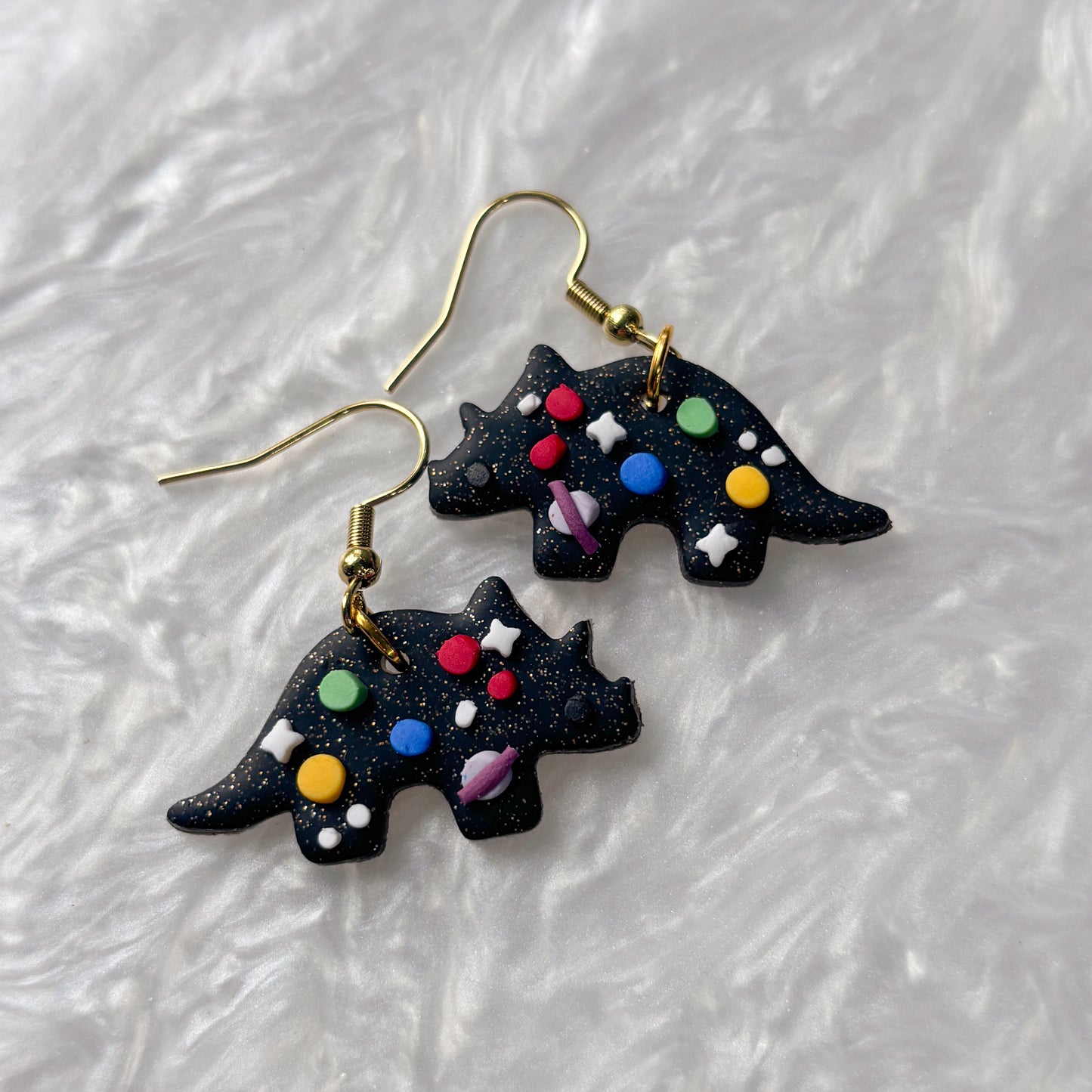 SPACE DINO EARRINGS (TRICERATOPS)