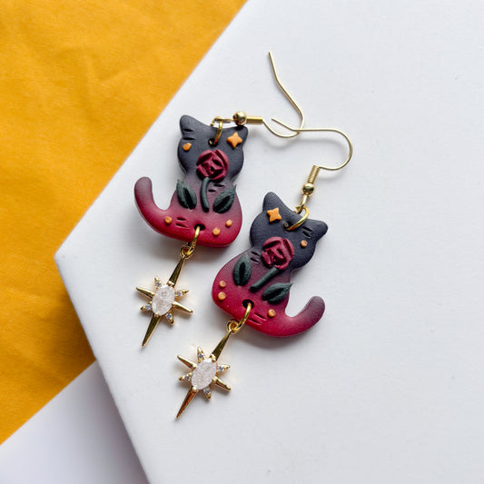 GOTHIC ROSE CAT EARRINGS