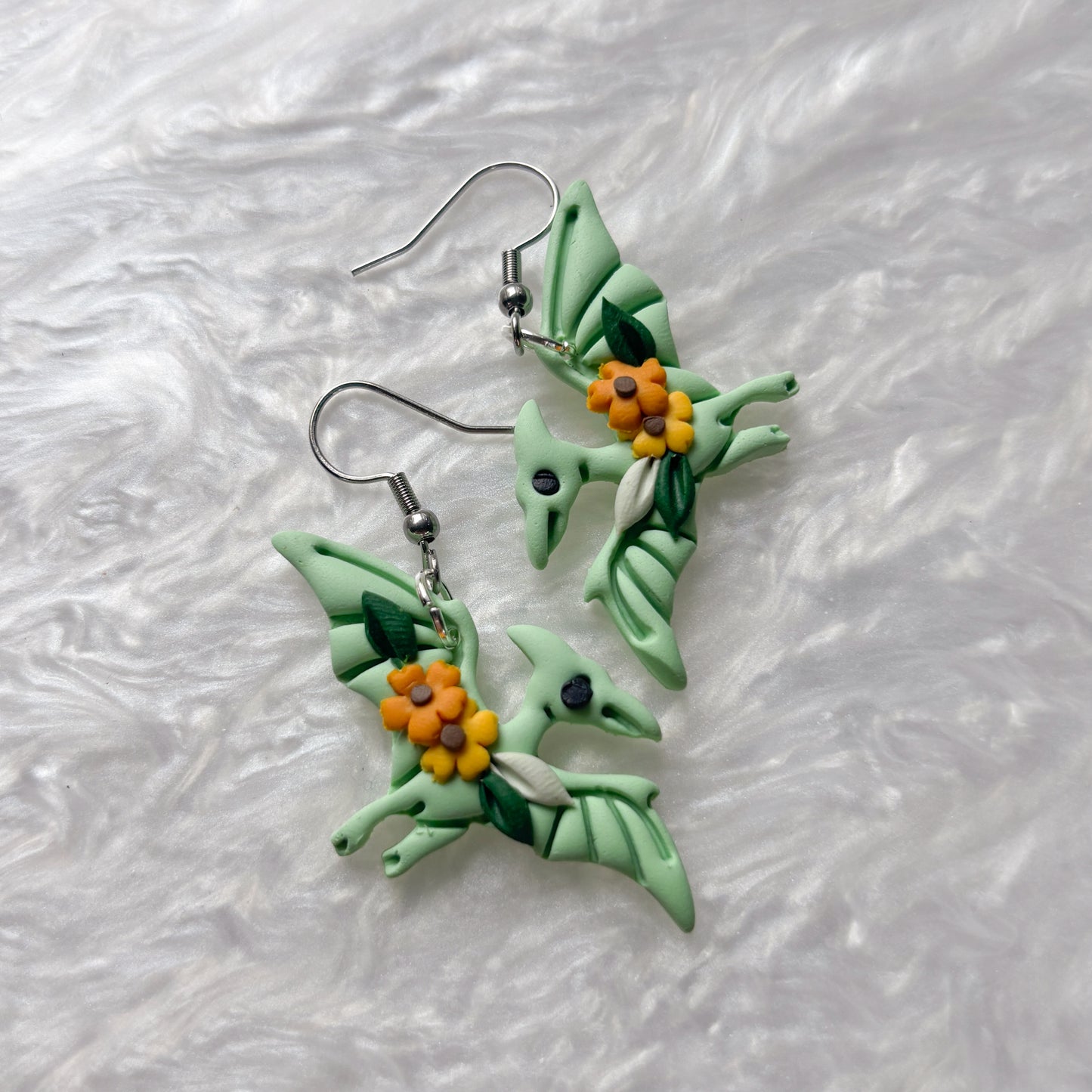 SUNFLOWER DINO EARRINGS (PTERODACTYL)