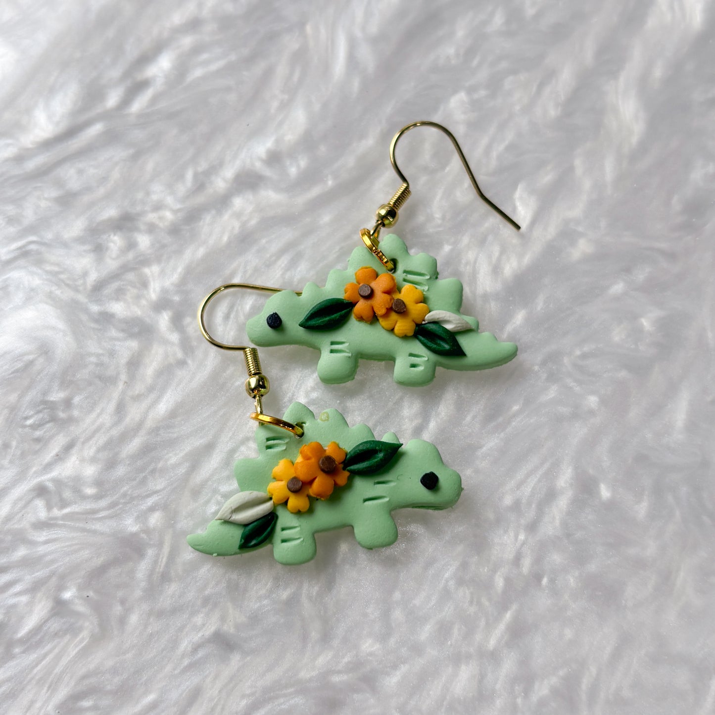SUNFLOWER DINO EARRINGS (STEGOSAURUS)