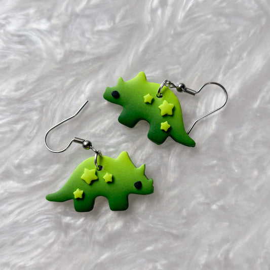 GRADIENT GREEN WITH STARS DINO EARRINGS (TRICERATOPS)
