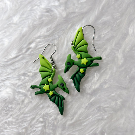 GRADIENT GREEN WITH STARS DINO EARRINGS (PTERODACTYL)